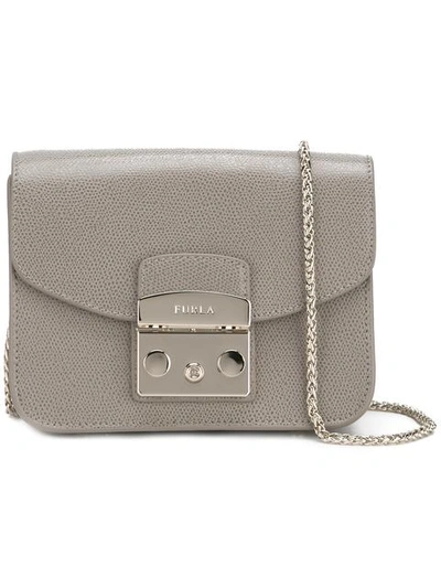 Furla Metropolis Mini Leather Crossbody Bag In Beige/gold