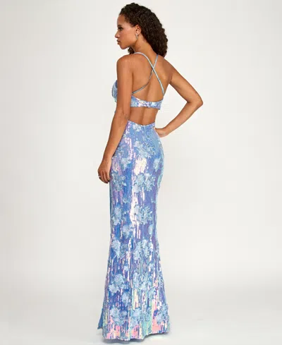 Emerald Sundae Juniors' Low Back Long Sequin Gown In Multi