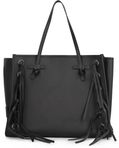 Gianni Chiarini Marcella Black Leather Bag With Fringes In Black