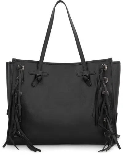 Gianni Chiarini Marcella Black Leather Bag With Fringes In Black