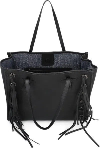Gianni Chiarini Marcella Black Leather Bag With Fringes In Black