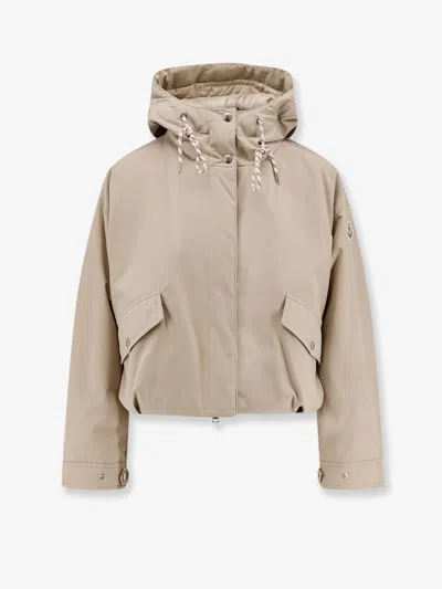 Moncler Eucalyptus Hooded Jacket Drawstring Front Pockets In Neutral