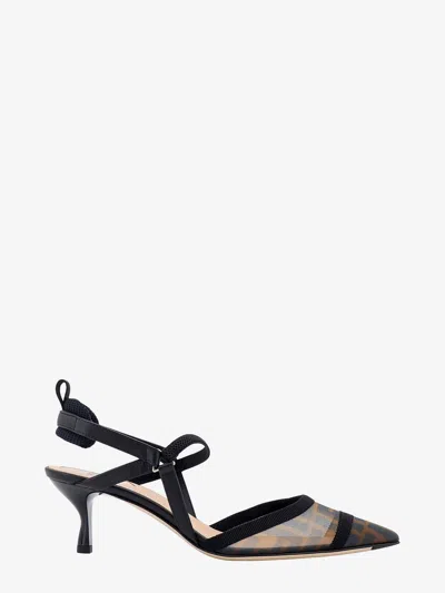 Fendi Colibri Ff Mesh Slingback Kitten-heel Pumps In Black