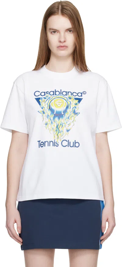 Casablanca Tennis Club Boxy Front Flame Cotton T-shirt In White