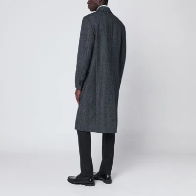 Lardini Grey Herringbone Double-breasted Coat In Gray