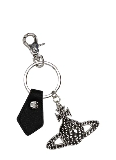 Vivienne Westwood Hammered Orb Keychain In Black