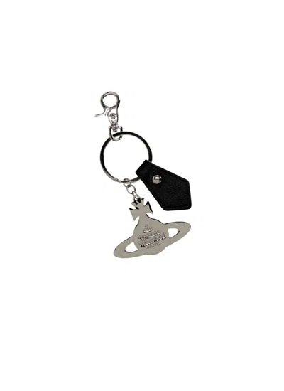 Vivienne Westwood Hammered Orb Keychain In Black