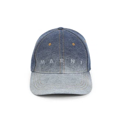 Marni Blue Denim Logo Baseball Hat In Blue