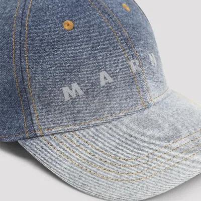 Marni Blue Denim Logo Baseball Hat In Blue