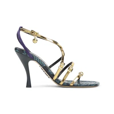 Loewe New Comic Mirrored And Snake-effect Leather Sandals In Gold