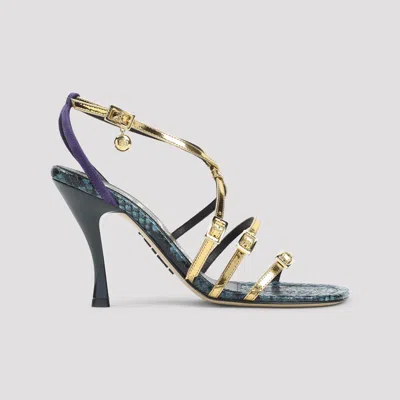 Loewe New Comic Mirrored And Snake-effect Leather Sandals In Gold