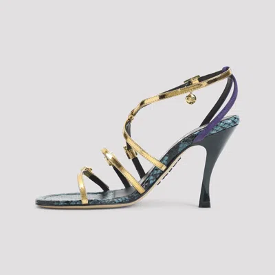 Loewe New Comic Mirrored And Snake-effect Leather Sandals In Gold