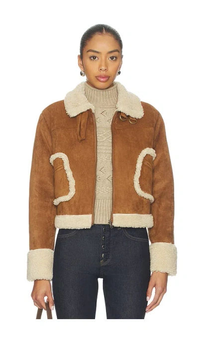 Mother The On Thin Ice Faux Suede Faux Shearling Trim Jacket In Brown