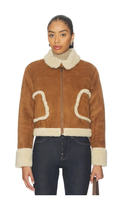 Mother The On Thin Ice Faux Suede Faux Shearling Trim Jacket In Brown