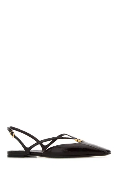 Fendi Leather Slingback Ballet Flats With Square Toe In Black