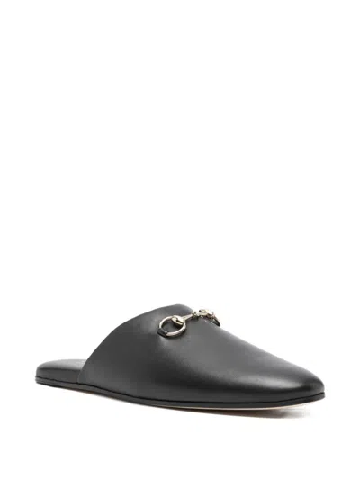Gucci Women Black Nappa Leather Mules With Horsebit