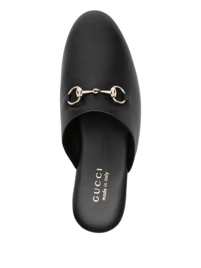 Gucci Women Black Nappa Leather Mules With Horsebit
