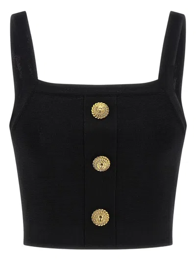Balmain Cropped Sleeveless Top Gold Button Detail In Black