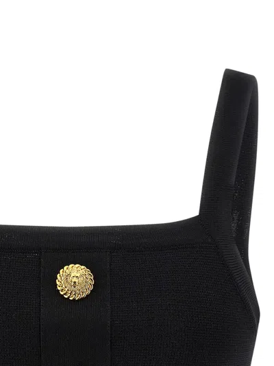 Balmain Cropped Sleeveless Top Gold Button Detail In Black