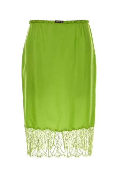 Gucci Satin Skirt With Back Slit And Lace Hem In Green