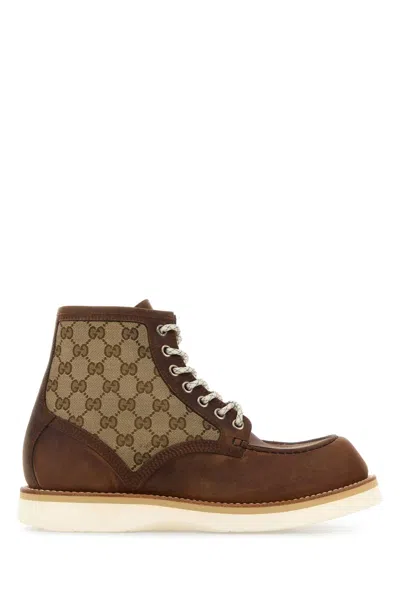 Gucci Men Multicolor Gg Fabric And Leather Ankle Boots In Multi