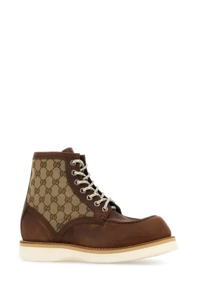 Gucci Men Multicolor Gg Fabric And Leather Ankle Boots In Multi