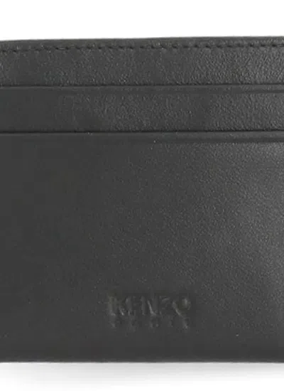 Kenzo Tiger-logo Leather Cardholder In Black