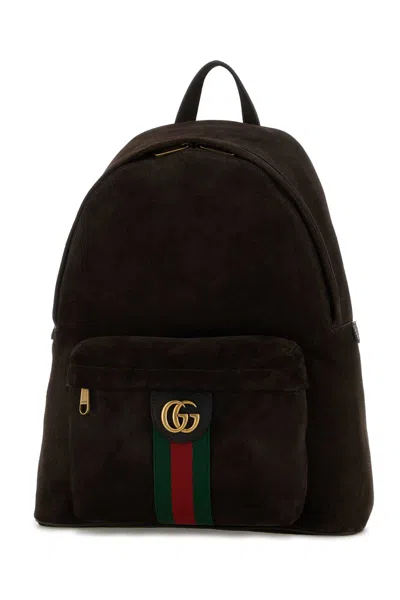 Gucci Men Dark Brown Suede Medium Ophidia Backpack