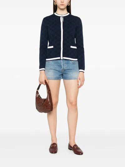 Gucci Regular Denim Shorts With Horsebit In Blue