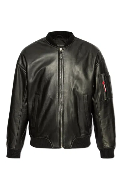 Dsquared2 Leather Jacket With Logoed Slider In Black