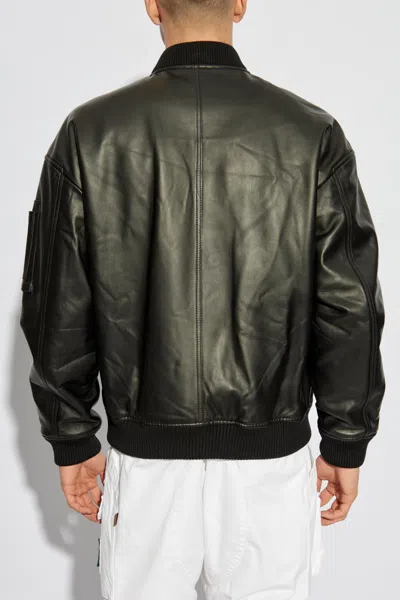 Dsquared2 Leather Jacket With Logoed Slider In Black