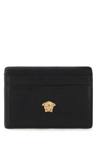 Versace La Medusa Leather Card Holder In Black