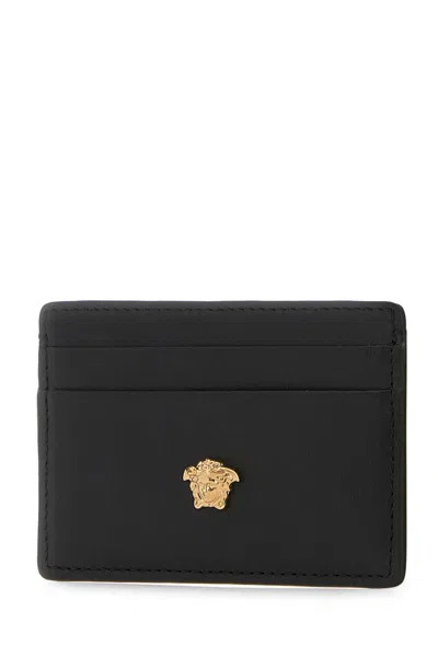 Versace La Medusa Leather Card Holder In Black