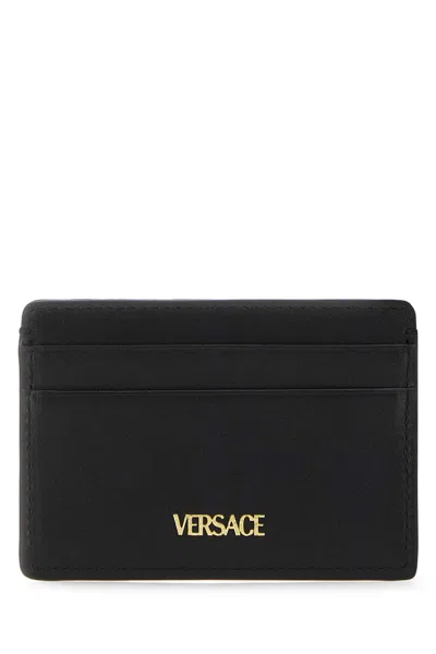 Versace La Medusa Leather Card Holder In Black