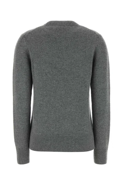 Burberry Graphic Knit Sweater With Ribbed Cuffs And Hem In Gray