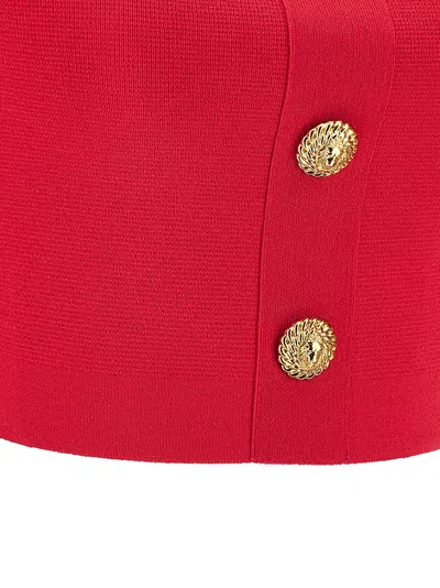 Balmain Ribbed Crop Top Gold Button Square Neckline In Red