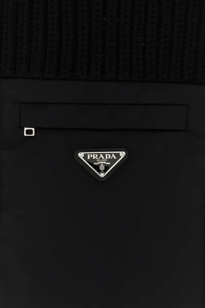 Prada Black Wool Scarf In Black