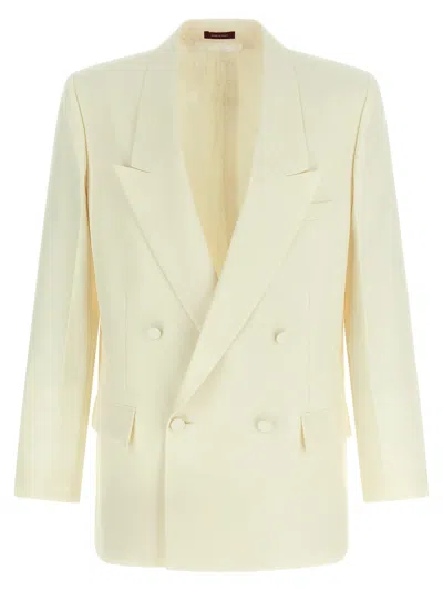 Gucci Double-breasted Technical Panama Blazer In Neutral