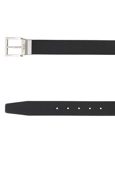 Prada Black Leather Reversible Belt In Black