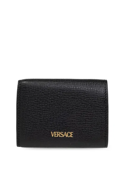 Versace La Medusa Tri-fold Design Wallet In Black