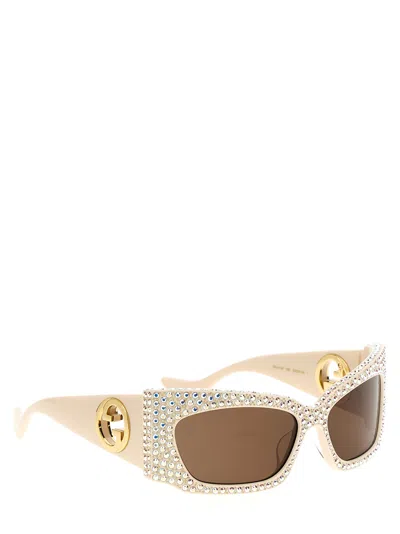 Gucci Geometric Crystal Sunglasses In Neutral