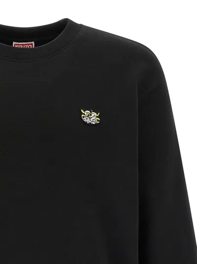 Kenzo Wild Tiger Crew Neck Sweatshirt Ribbed Cuffs Hem In Black
