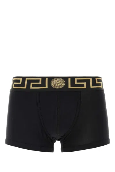 Versace Underpants Low Rise Trunk Stretch Bio Cotton Jers In Black