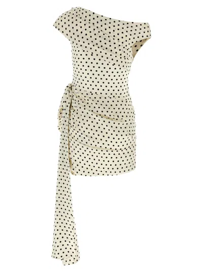 Self-portrait Polka Dot Satin Tie Side Mini Dress In Neutral
