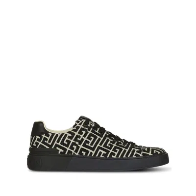 Balmain Monogram Jacquard B-court Trainers In Black