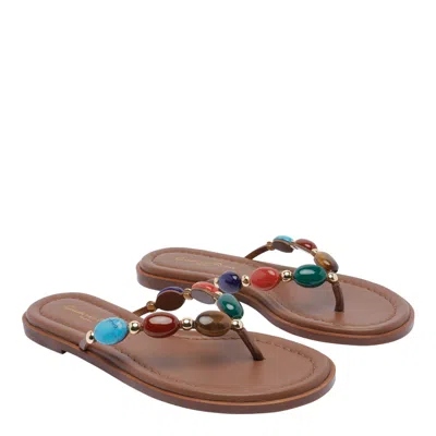 Gianvito Rossi Shanti Thong 05 Leather Slides In Brown