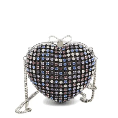 Self-portrait Multicolor Heart Shaped Clutch With Pearl Embellishments And Bow Detail In Tech Fabric Woman In Multi