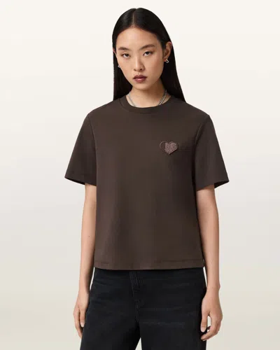 Allsaints Womens Bottle Brown Lover Lisa Embroidered Cotton-jersey T-shirt