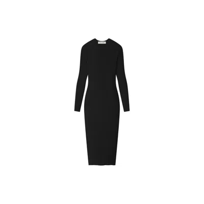 Essentials Womens Rib Long Sleeve Dress In Black