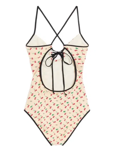 Valentino Cherryfic Cherry Pattern Swimsuit In Neutral
